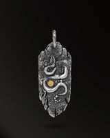 Fossil Horn Snake Amulet in 925 Silver+18K Gold