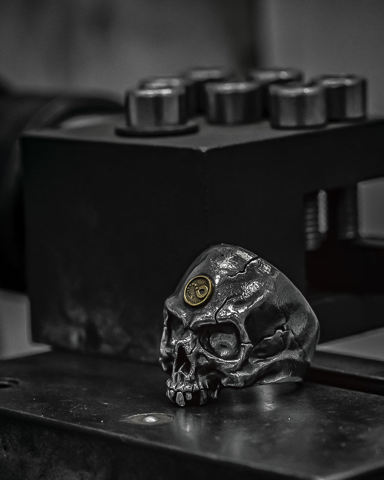 Skull Ring in 925 Silver+18K Gold