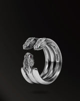 Three–Headed Horn Snake with Gems Ring in 925 Silver