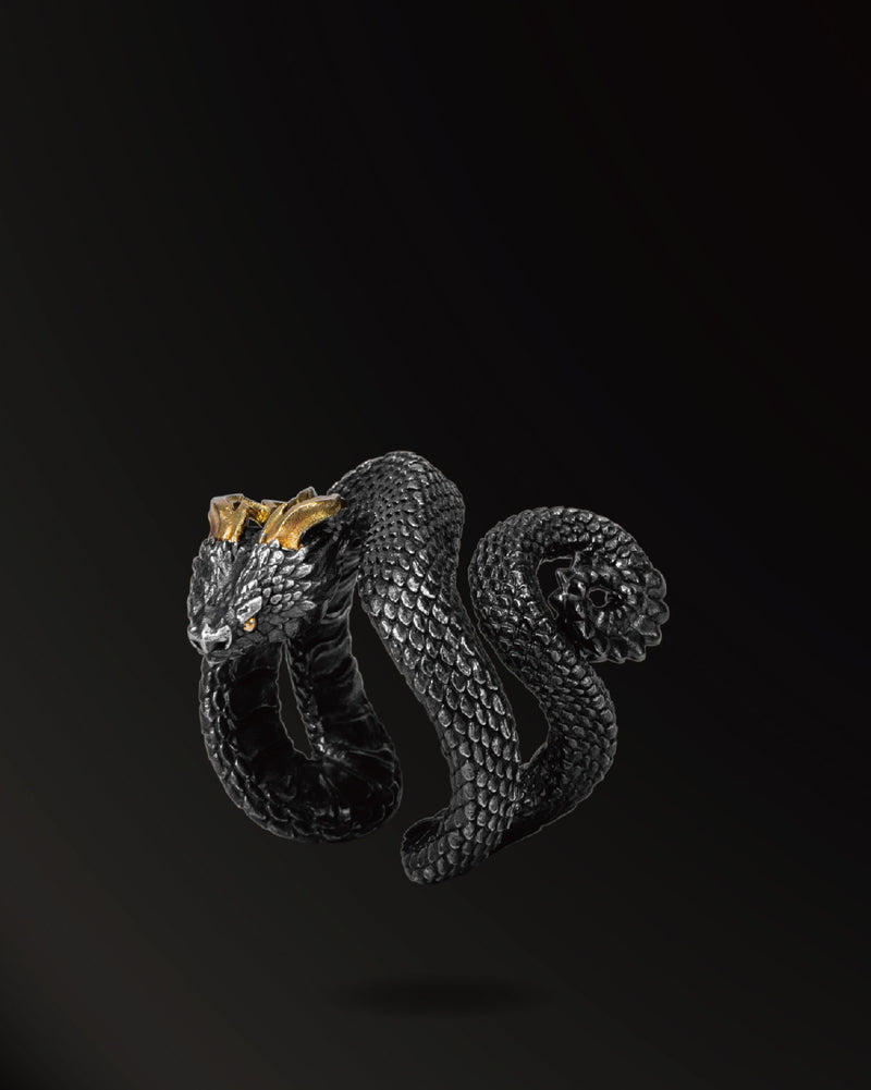 Scaly–Skinned Horn snakes 2.0 Ring in 925 Silver+18K Gold