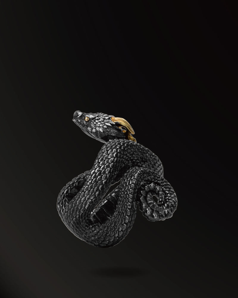 Scaly–Skinned Horn snakes 2.0 Ring in 925 Silver+18K Gold