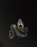 Scaly–Skinned Horn snakes 2.0 Ring in 925 Silver+18K Gold