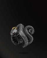 Scaly–Skinned Horn snakes Ring in 925 Silver+18K Gold