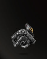 Scaly–Skinned Horn snakes Ring in 925 Silver+18K Gold