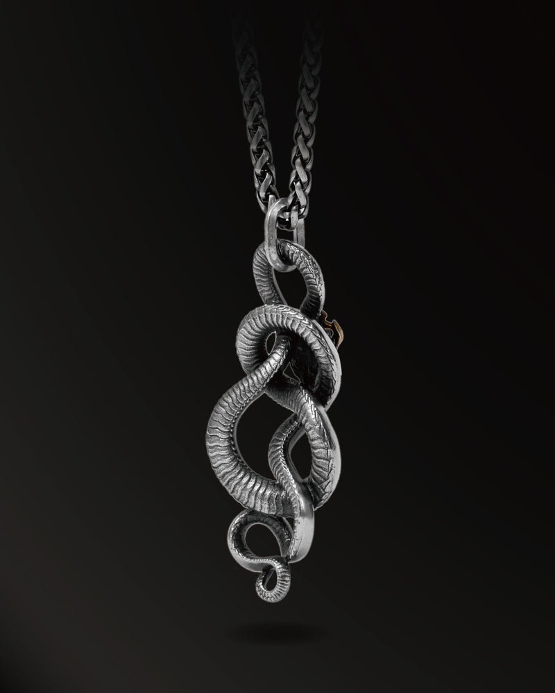 Infinite Horn snakes Amulet in 925 Silver+18K Gold