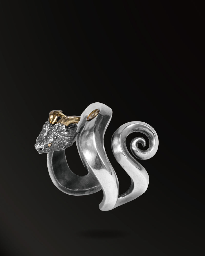 Smooth–Skinned Horn snakes 2.0 Ring in 925 Silver+18K Gold