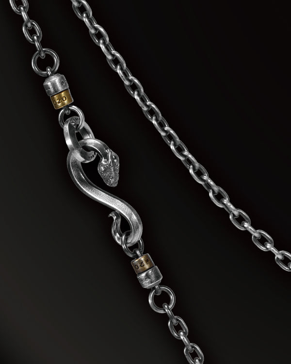 Horn snakes  Chain Links Narrow Necklace in 925 Silver