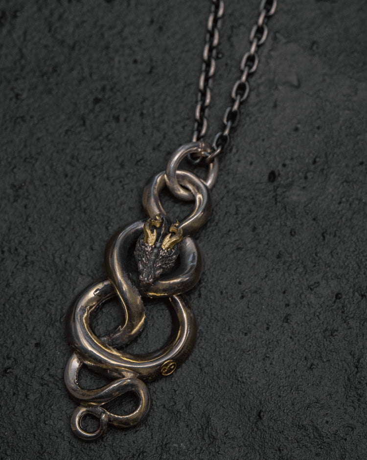 Infinite Horn snakes Amulet in 925 Silver+18K Gold