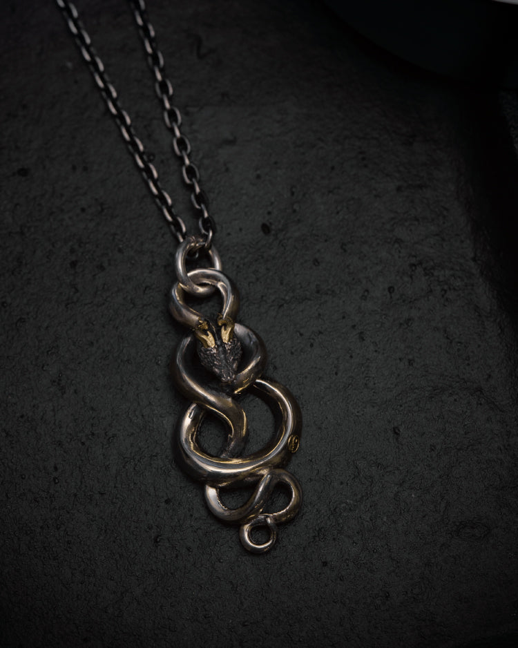 Infinite Horn snakes Amulet in 925 Silver+18K Gold