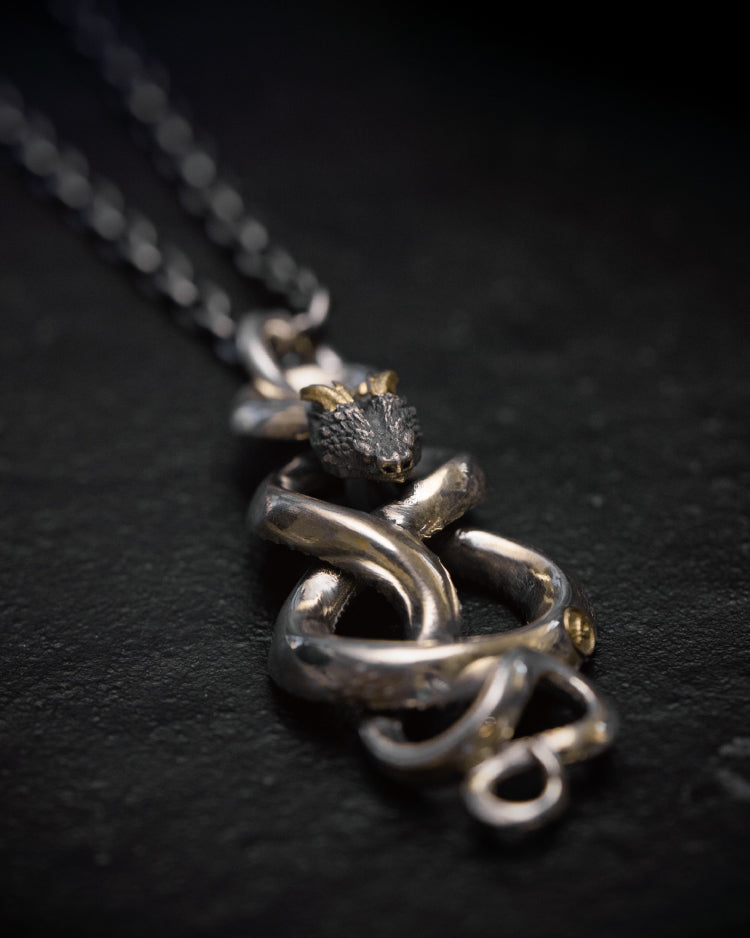 Infinite Horn snakes Amulet in 925 Silver+18K Gold